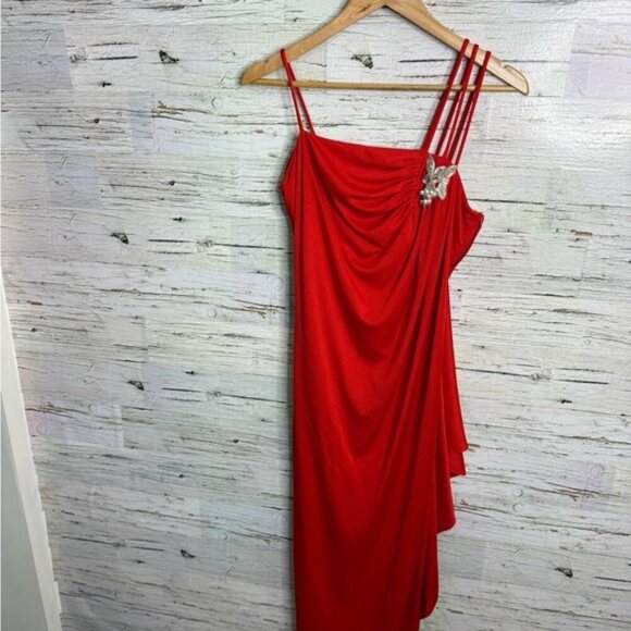 Vintage Dresses & Skirts - Vintage Red Ruched Asymmetrical dress size 8
